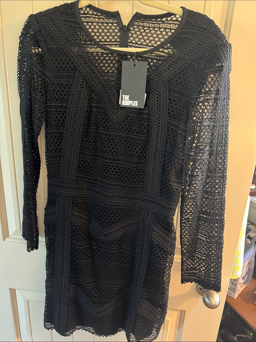 The Kooples Black Crochet Lace Long-Sleeve Mini Dress